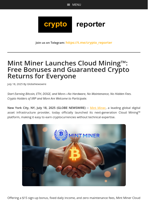 Mint Miner Launches Cloud Mining™: Free Bonuses and Guaranteed Crypto Returns for Everyone