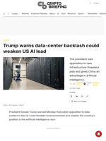 Trump warns data-center backlash could weaken US AI lead