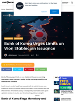 Bank of Korea Urges Limits on Won Stablecoin Issuance | Live Bitcoin News