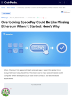 Overlooking SpacePay Could Be Like Missing Ethereum When It Started: Here’s Why