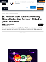 $10 Million Crypto Whale Awakening Closes Market Gap Between Shiba Inu (SHIB) and PEPE - U.Today
