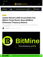 Cathie Wood's ARK Invest Sells $32 Million Tesla Stock, Buys BitMine Ethereum Treasury Shares - CoinCentral