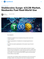 Stablecoins Surge: $312B Market, Neobank Fuel Real-World Use