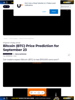 Bitcoin (BTC) Price Prediction for September 23 - U.Today