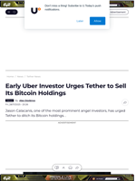 Early Uber Investor Urges Tether to Sell Its Bitcoin Holdings - U.Today