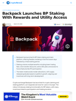 Backpack Launches BP Staking With Rewards and Utility Access