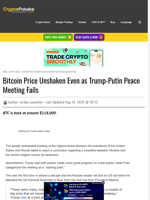 Bitcoin Price Unshaken Even as Trump-Putin Peace Meeting Fails