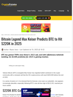 Bitcoin Legend Max Keiser Predicts BTC to Hit $220K in 2025