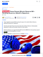 Texas Passes Bitcoin Reserve Bill, Pending Governor's Signature