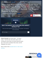 'Rich Dad, Poor Dad' Robert Kiyosaki Says Baby Boomers Will Be 'Toast' Because Their 'Flimsy 401(k)s' Can't Survive The 'Biggest Bubble' In History  - Benzinga