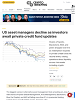 US asset managers decline as investors await private credit fund updates