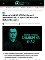 Binance’s $4.3B DOJ Settlement Resurfaces as CZ Speaks on Possible Refund Scenario - Crypto News Flash