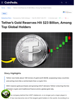 Tether’s Gold Reserves Hit $23 Billion, Among Top Global Holders