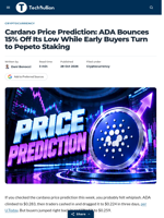 Cardano Price Prediction: ADA Bounces 15% Off Its Low While Early Buyers Turn to Pepeto Staking - TechBullion