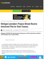 Michigan Lawmakers Propose Bitcoin Reserve Investment Plan for State Treasury