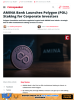 AMINA Bank Launches Polygon Staking for Corporates
