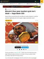 Xapo Bank CEO: Prolonged Bitcoin Bear Markets Still a Threat