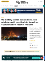 US military strikes Iranian sites, Iran retaliates with missiles into Kuwait as crypto markets react in real time