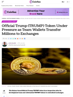 Official Trump (TRUMP) Token Under Pressure as Team Wallets Transfer Millions to Exchanges