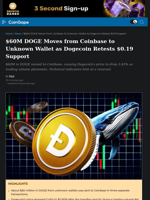 $60M DOGE Moves From Coinbase As Dogecoin Retests $0.19 Support