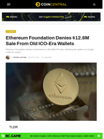 Ethereum Foundation Denies $12.8M Sale From Old ICO-Era Wallets - CoinCentral