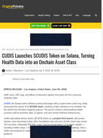 CUDIS Launches $CUDIS Token on Solana, Turning Health Data into an Onchain Asset Class