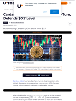 Cardano (ADA) Makes Dramatic U-Turn, Defends $0.7 Level