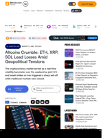 Altcoins Crumble: ETH, XRP, SOL Lead Losses Amid Geopolitical Tensions – Markets and Prices Bitcoin News