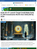 Ozak AI’s $1 Launch Target Could Make Early $1,000 Investments Worth Over $560,000 by 2026