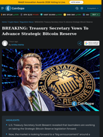 Treasury Secretary Vows To Advance Strategic Bitcoin Reserve