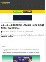 200,000,000: Shiba Inu's Shibarium Blasts Through Another Key Milestone