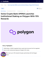 Swiss Crypto Bank AMINA Launches Institutional Staking on Polygon With 15% Rewards