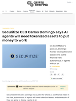 Securitize CEO Carlos Domingo says AI agents will need tokenized assets to put money to work