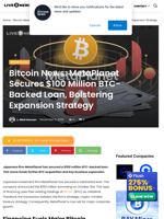 Bitcoin News: MetaPlanet Secures $100 Million BTC-Backed Loan, Bolstering Expansion Strategy | Live Bitcoin News