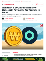 Chainlink & SOOHO.IO Launch KRW Stablecoin FX for Tourists