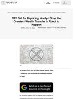 XRP Set for Repricing, Analyst Says the Greatest Wealth Transfer Is About to Happen