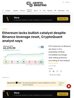 Ethereum lacks bullish catalyst despite Binance leverage reset, CryptoQuant analyst says
