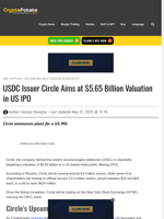 USDC Issuer Circle Aims at $5.65 Billion Valuation in US IPO