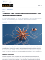 Anthropic Adds Financial Advisor Connectors and Workflow Skills to Claude - Blockchain.News