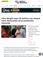 Chris Wright says US refiners can absorb more Venezuelan oil as production rebounds