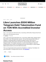 Libre Launches $500 Million Telegram Debt Tokenization Fund on TON With Accredited Investor Access - 