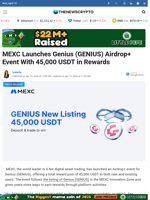 MEXC Launches Genius (GENIUS) Airdrop+ Event With 45,000 USDT in Rewards