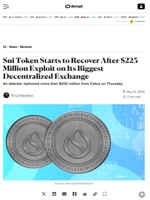 Sui Token Starts to Recover After $223 Million Exploit on Its Biggest Decentralized Exchange - Decrypt