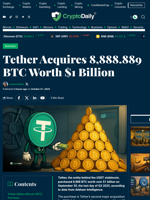 Tether Acquires 8,888.889 BTC Worth $1 Billion - Crypto Daily