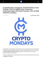 CryptoMondays Singapore (TOKEN2049) to Host Fireside Chat on Digital Asset Treasuries Featuring Crypto OG David Namdar, CEO of BNB Network Company - Visionary Financial
