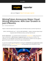 MiningToken Announces Major Cloud Mining Milestone: 40% User Growth in Just 6 Months