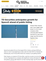 TD Securities anticipates growth for SpaceX ahead of public listing