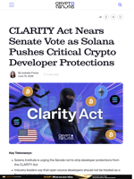 CLARITY Act Nears Senate Vote as Solana Pushes Critical Crypto Developer Protections