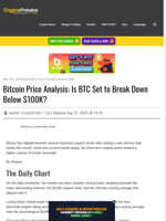 Bitcoin Price Analysis: Is BTC Set to Break Down Below $100K?