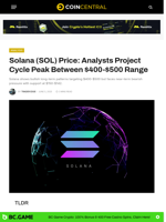 Solana (SOL) Price: Analysts Project Cycle Peak Between $400-$500 Range - CoinCentral